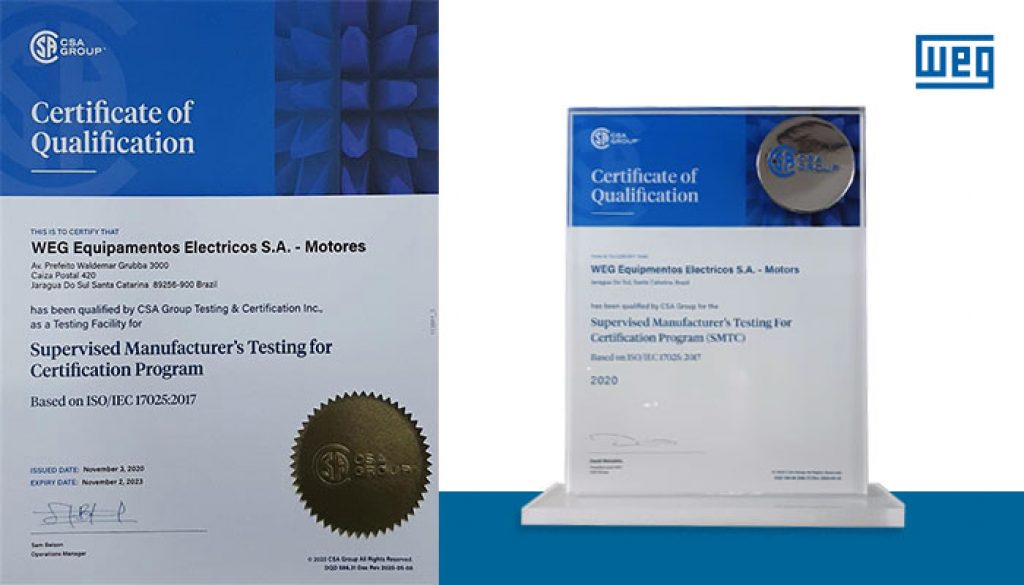 WEG receives CS A Qualification for Certification Program 