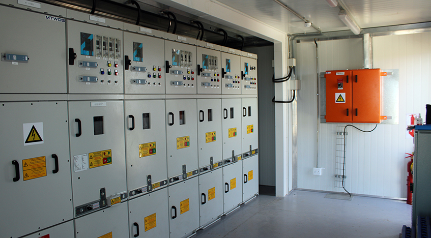 The switchgear installed inside one of the six-meter containerized substation